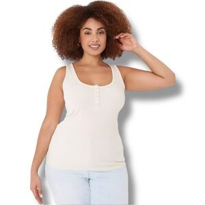LANE BRYANT Scoop-Neck Henley Tank with Snaps- Size 22/24 Birch/Taupe